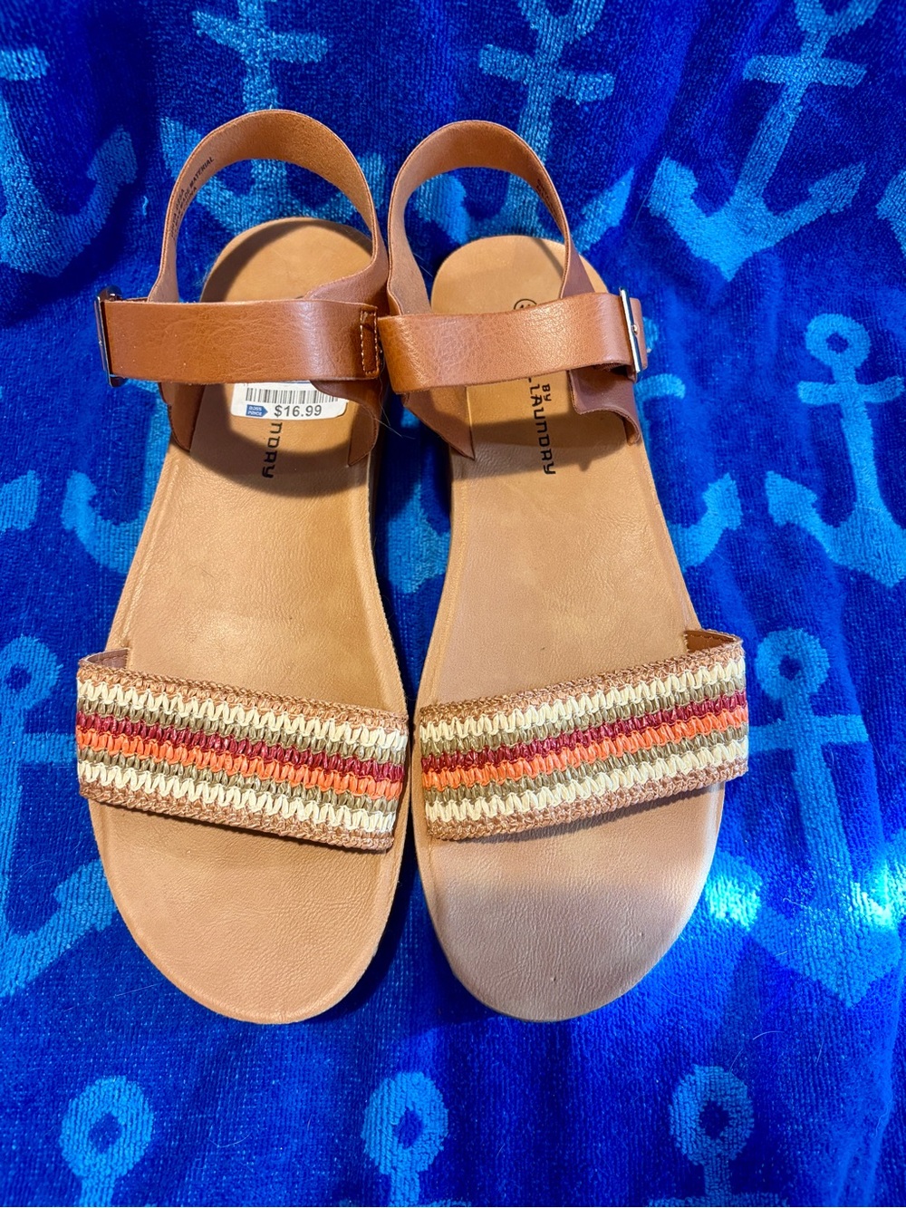 CL by Laundry Tan Sandals with Braided Cream, Orange and Red Straps